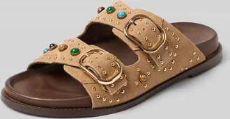 Inuovo Slipper aus echtem Leder mit Ziersteinbesatz in Beige, Gr&ouml;&szlig;e 36