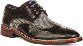 Justinreess England Sean Mens Brougue Tweed Lace Up Oxford Shoes (Black, UK 10)