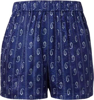 Tory Burch Korte Broeken, Dames, Blauw, S, Printed Silk Blend Shorts