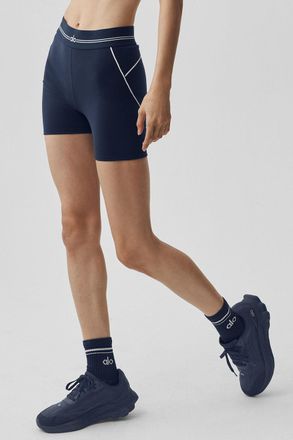 Alo | 4 Airbrush High-Waist Heart Throb Short in Navy/White, Size: Medium