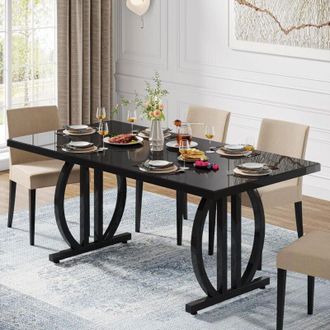 Tribesigns Tribesigns - Tavolo da pranzo nero per 4-6 persone, tavolo da cucina rettangolare da 150 cm con struttura in metallo resistente, mobili da cucina