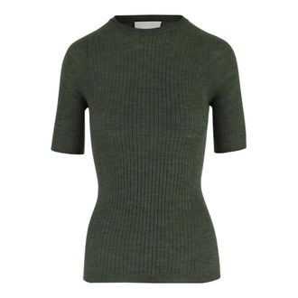 SA SU PHI Cashmere Knitwear, female, Green, Size: 2XL Cashmere Blend Ribbed T-Shirt