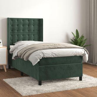 vidaXL Cama Box Spring Con Colch&oacute;n Terciopelo Verde Oscuro 80x200 Cm Vidaxl