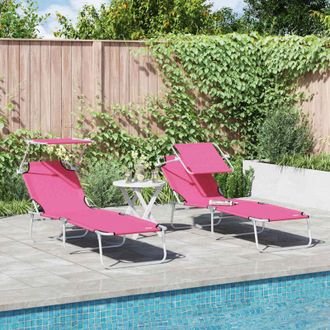 vidaXL Vidaxl - Sun Lounger Folding 2-person 2 pcs Pink 58 x 188 x 77cm Fabric