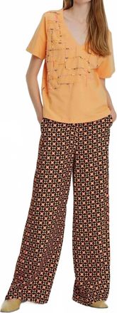 Exquise V Neck Short Sleeve Knitted Blouse In Peach