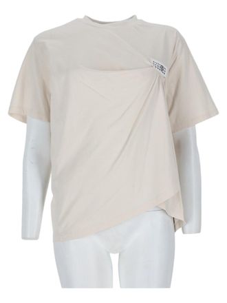 Maison Margiela Powder Asymmetrical Draped Short-Sleeved Cotton Top