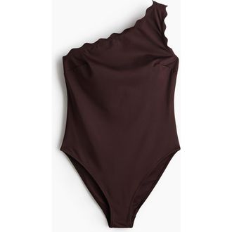 H&M One-shoulder Padded-cup Swimsuit in Dark Brown at Nordstrom, Size X-Small
