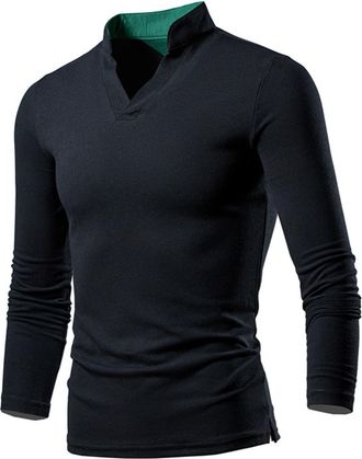 Generic Long Sleeve T Shirts for Men UK | Stand-Up Collar Pullover Top | Casual Sport T Shirt Top | Slim Fit Solid Color Tshirt Lasting Comfortable Work Tee S