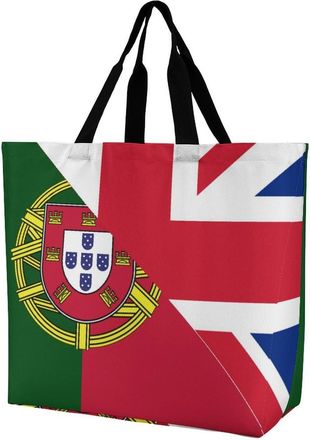 Generic Birtish And Portugal Flag Reusable Shopping Bags One Shoulder Grocery Tote Bag Waterproof Big Purse for Work Travel