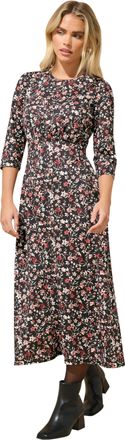 M&Co Petites Petite Floral Midi Dress - Womens Black