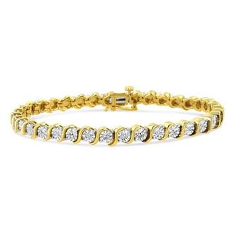House of Brilliance 925 Sterling Silver 1/10 Cttw Diamond Miracle Plate and S Link Tennis Bracelet in Yellow at Nordstrom