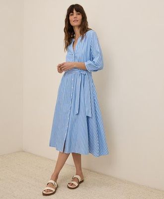 Pact Organic Cotton Sunset Lightweight Cotton Easy Dress in Blue Bondi Stripe at Nordstrom, Size Small