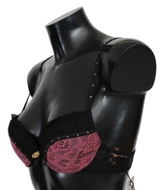 Roberto Cavalli Womens Black Pink Lace Push Up Bra Underwear Viscose Nylon Clothing