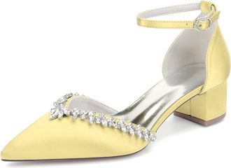 Generic Womens Wedding Party Shoes Bridal Low Heel Formal Prom Pumps Wedding Bridal Shoes 4.5Cm,Yellow,4 UK
