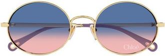 Chloé 55mm Gradient Round Sunglasses in Gold/Blue Lens at Nordstrom