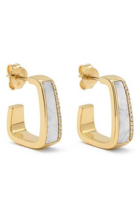 Argento Vivo Mother-of-Pearl Angular Huggie Hoop Earrings in Gold at Nordstrom