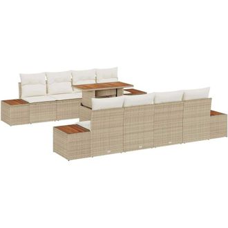 vidaXL Conjunto De Sof&aacute; De Jard&iacute;n 9 Pcs Beige Polirat&aacute;n Vidaxl