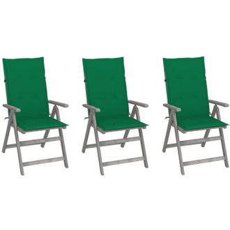 vidaXL Sillas Reclinables De Jard&iacute;n Con Coj&iacute;n 3 Pcs Acacia Masiva