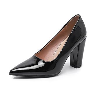Generic Womens Low Top Closed Pointed Toe Classic Pumps Block High Heel Slip On Formal Work Office Dress Shoes (Black,5.5)