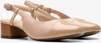 Clarks Marilyn Rose 26181614 Pump Womens Beige Leather Block Heel RHS5568