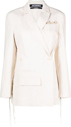 Jacquemus La Veste Tibau Brod&eacute;e blazer - women - Linen/Flax/Polyester/Viscose/Acetate/Cotton/Spandex/Elastane - 36 - Neutrals