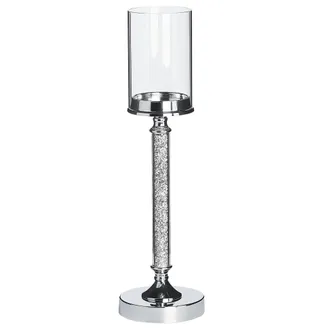 Beliani Portavelas De Metal Plateado Pantalla De Cristal 48 Cm Centro De Mesa Decoraci&oacute;n Glamour Abbeville