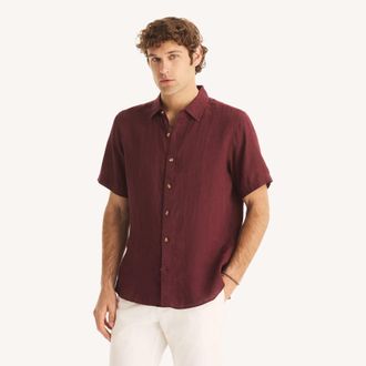Nautica Mens Classic Fit Short-Sleeve Linen Shirt