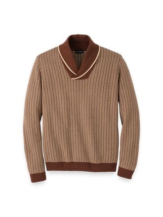 Paul Fredrick Cotton Shawl Collar Pull Over Sweater in Ivory/brown at Nordstrom, Size Xx-Large