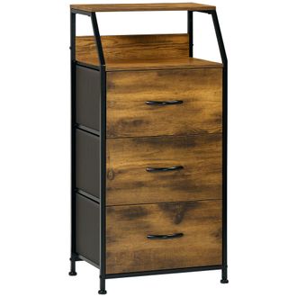 HOMCOM Mueble De Almacenamiento De Estilo Industrial Con 3 Cajones De Tela Extra&iacute;bles Y 2 Estantes - 44 X 29 X 92 Cm - Madera Y Metal