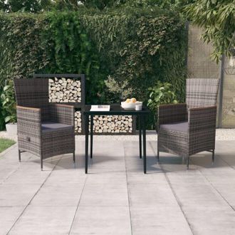 vidaXL Juego De Comedor De Jard&iacute;n 3 Piezas Con Cojines Gris Vidaxl