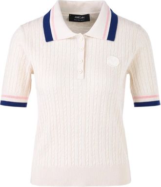 Marc Cain Tops, Dames, Wit, L, Katoen, Zijdenmix Tennis Pullover met Kabelbreisel