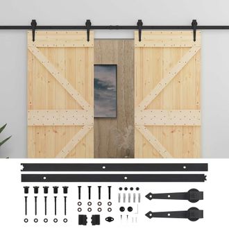 vidaXL Puerta Corredera 2 Pcs Natural Y Negro Madera De Pino Maciza Vidaxl
