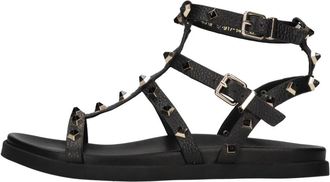 Emanuelle Vee Platte Leren Sandalen - Dames - Sandalen - Zwart - 41 EU - Leer - Schoenen