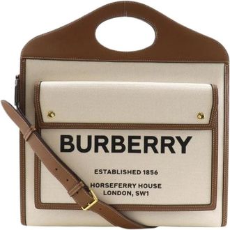Burberry Pre-owned Medium Pocket Bag Canvas Leather 2way Bag - Dames - Vintage Handtas - Beige - ONE Size - Leer - Vintage