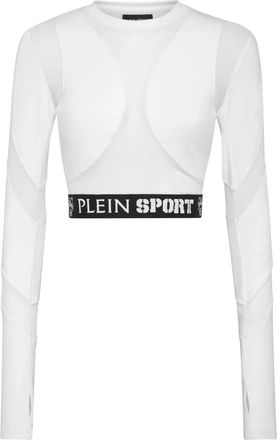 Plein Sport Jogging Cropped Top LS Multicut - Dames - Sportshirts - Wit - 2XL - Polyester - Fitness