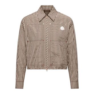 Moncler Light Jackets, female, Brown, Size: XS Vichy Cotton Blend Shirt