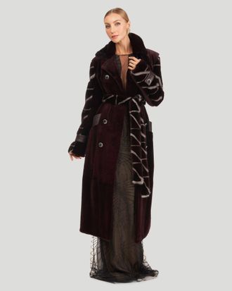 Gorski Sheared Mink Coat with Intarsia Sleeves and Belt
