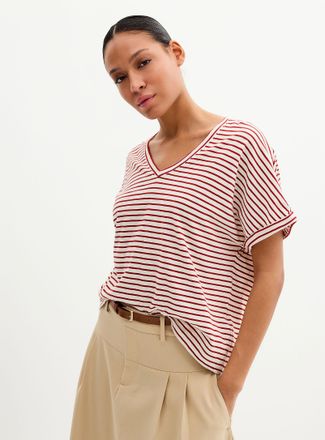 Contemporaine Womens Striped pure cotton cap-sleeve T-shirt