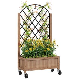 OUTSUNNY Wooden Raised Bed - Outdoor Planter Box w/ Metal Trellis | TJ Hughes