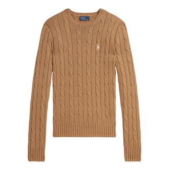 Ralph Lauren Logo-Embroidered Cable-Knit Jumper - female - Ralph Lauren - Round-neck Knitwear - Beige - XS - Knitwear