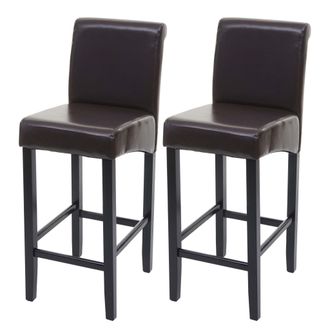 Hhg [nunca Usado] Juego De 2 Taburetes De Bar Hhg-717, Taburete De Bar Taburete De Mostrador, Madera, Marr&oacute;n, Patas Oscuras, Cuero