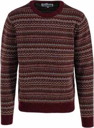 Schott NYC Men Fairisle Crewneck Sweater In Burgundy