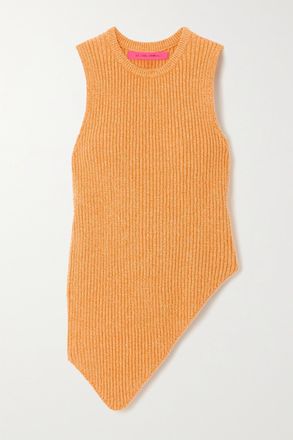 The Elder Statesman Canottiera Asimmetrica In Misto Cashmere E Cotone Biologico A Coste - Arancione