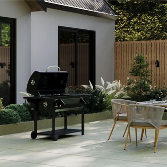 Charles Bentley Deluxe Charcoal BBQ Grill with Chrome Steel Warming Rack in Black
