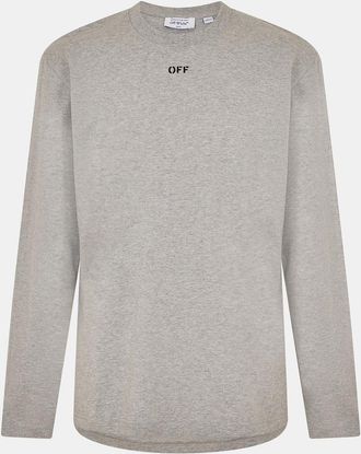 Off-white Mens Off White Crew Neck Long Sleeve Regular Fit T-Shirt in Grey/Black - Size X-Small