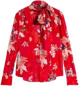 Twinset Bloemen V-hals Top met Strik - Dames - Blouses - Rood - M - Overhemden