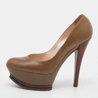 Casadei Khaki Leather Platform Pumps