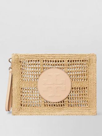 Tory Burch ella crochet raffia wristlet pouch