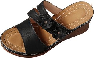 Generic Wedge Sandals For Women Fashion Flower Wedge Retro Round Toe Thick Bottom Fish Mouth Slipper Summer Sandals For Womens 2026 Trendy Dress Shoes (6.5)