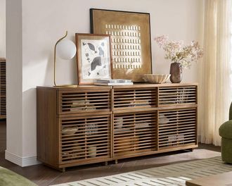 Castlery Vento Sideboard, 70.9, Slated Sliding Doors, Modular by Castlery, Brown